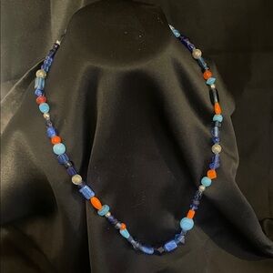 Elegant Blue and Orange Beaded Necklace
